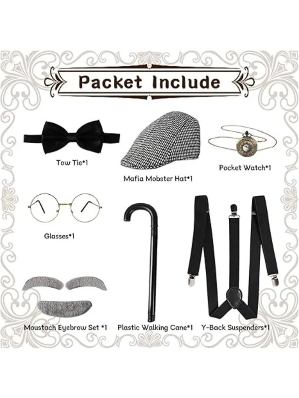 Kids 20s Old Man Gentleman Costume Set 100th Day of School Accessories Halloween